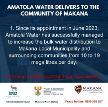 AMATOLA WATER DELIVERS TO THE  COMMUNITY OF MAKANA